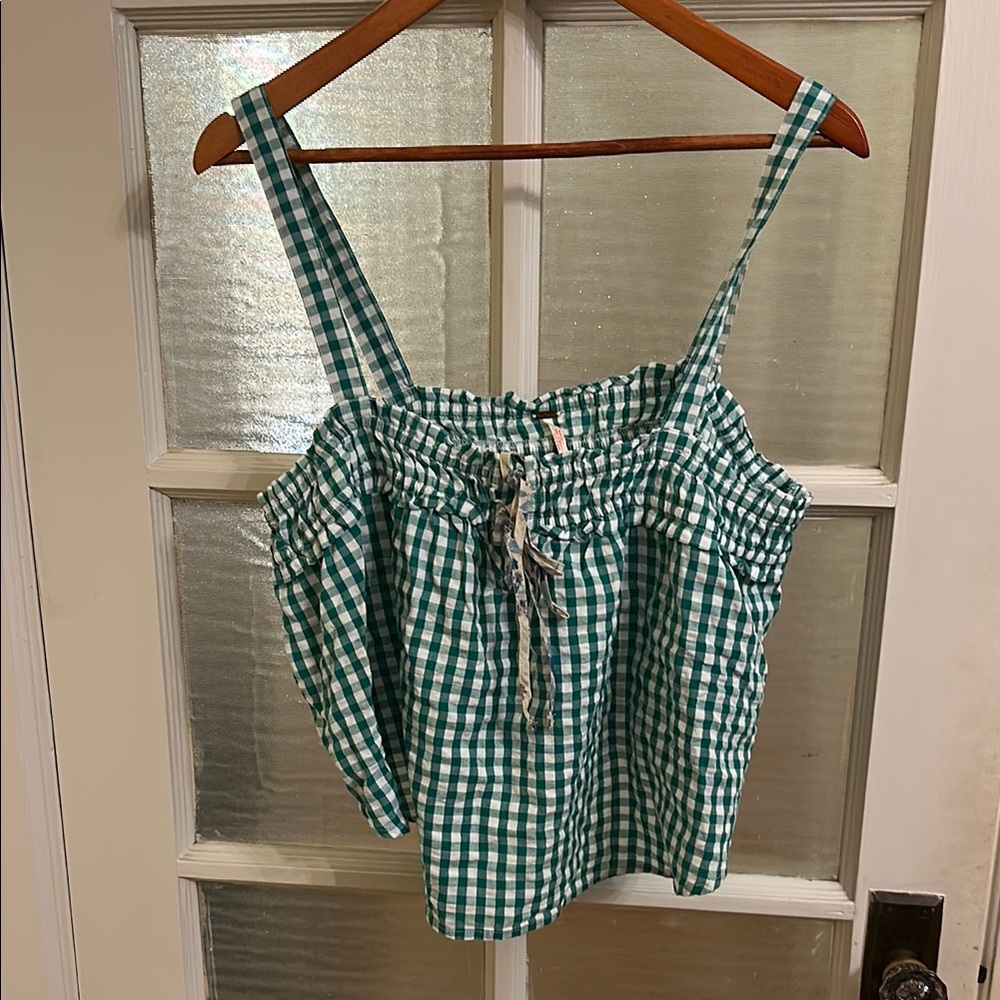 Free People Green Checkered Crop Tank Top